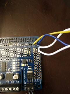 Close up of Adafruit motor hat and GPIO attachment points